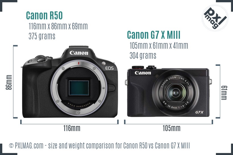 Canon R50 vs Canon G7 X MIII size comparison Canon R50 vs Canon G7 X MIII size comparison