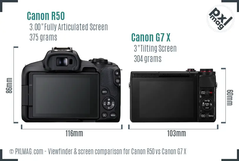 Canon R50 vs Canon G7 X Screen and Viewfinder comparison
