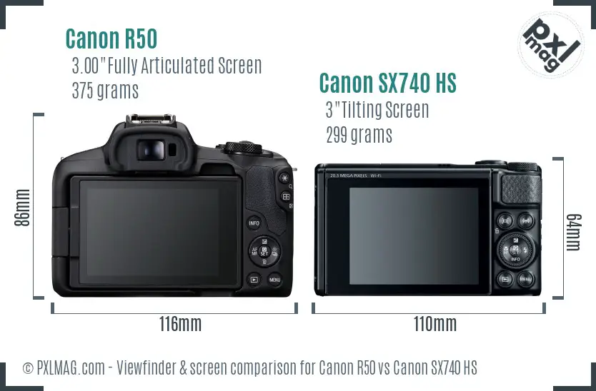 Canon R50 vs Canon SX740 HS Screen and Viewfinder comparison Canon R50 vs Canon SX740 HS Screen and Viewfinder comparison