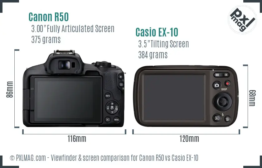 Canon R50 vs Casio EX-10 Screen and Viewfinder comparison Canon R50 vs Casio EX-10 Screen and Viewfinder comparison