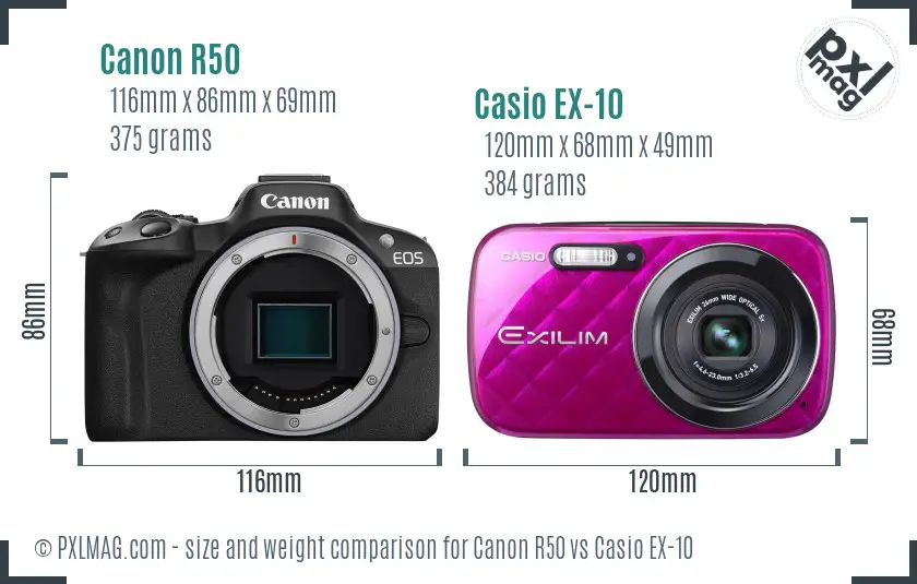 Canon R50 vs Casio EX-10 size comparison Canon R50 vs Casio EX-10 size comparison