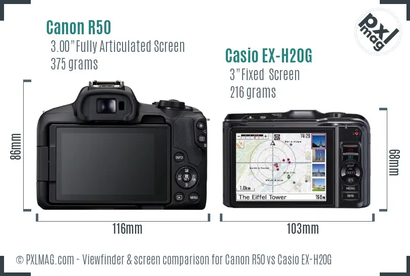 Canon R50 vs Casio EX-H20G Screen and Viewfinder comparison Canon R50 vs Casio EX-H20G Screen and Viewfinder comparison