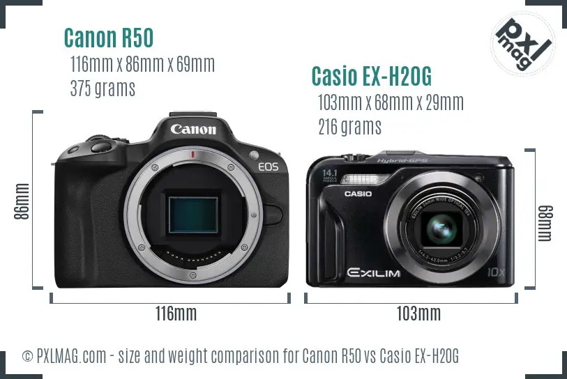 Canon R50 vs Casio EX-H20G size comparison Canon R50 vs Casio EX-H20G size comparison