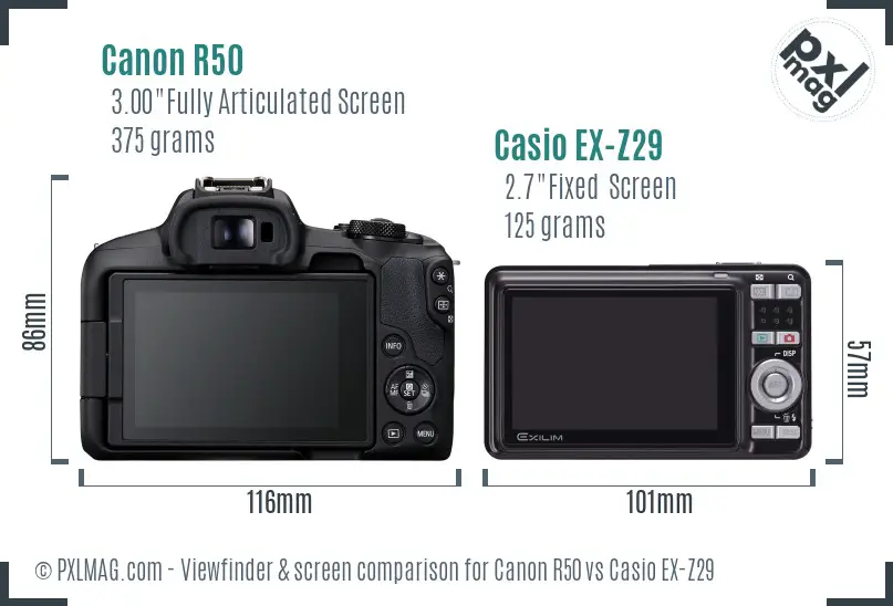 Canon R50 vs Casio EX-Z29 Screen and Viewfinder comparison Canon R50 vs Casio EX-Z29 Screen and Viewfinder comparison