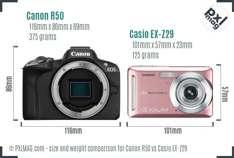 Canon R50 vs Casio EX-Z29 size comparison Canon R50 vs Casio EX-Z29 size comparison
