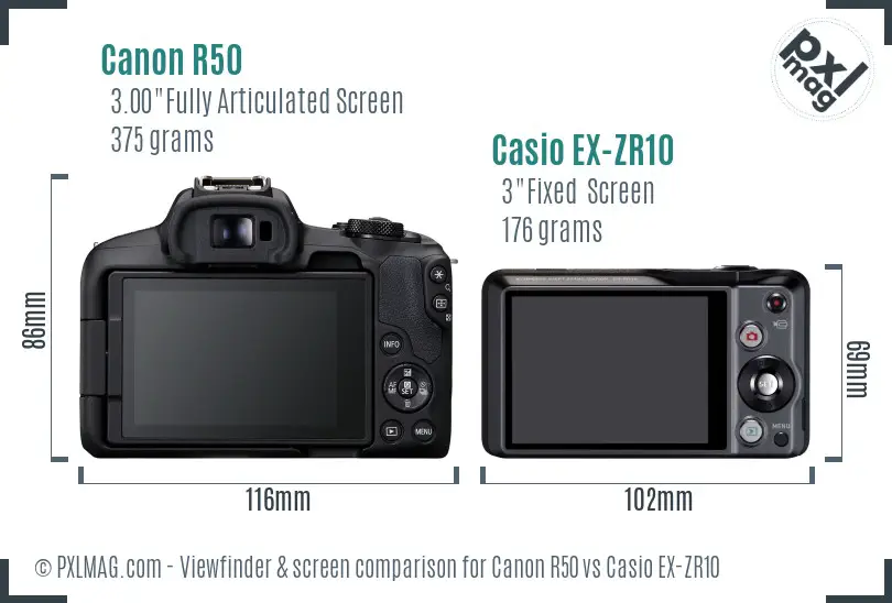 Canon R50 vs Casio EX-ZR10 Screen and Viewfinder comparison