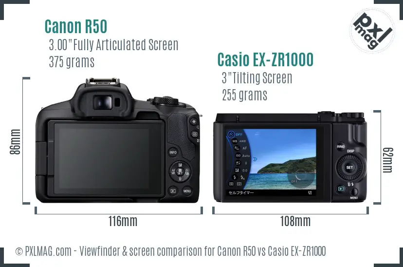 Canon R50 vs Casio EX-ZR1000 Screen and Viewfinder comparison Canon R50 vs Casio EX-ZR1000 Screen and Viewfinder comparison