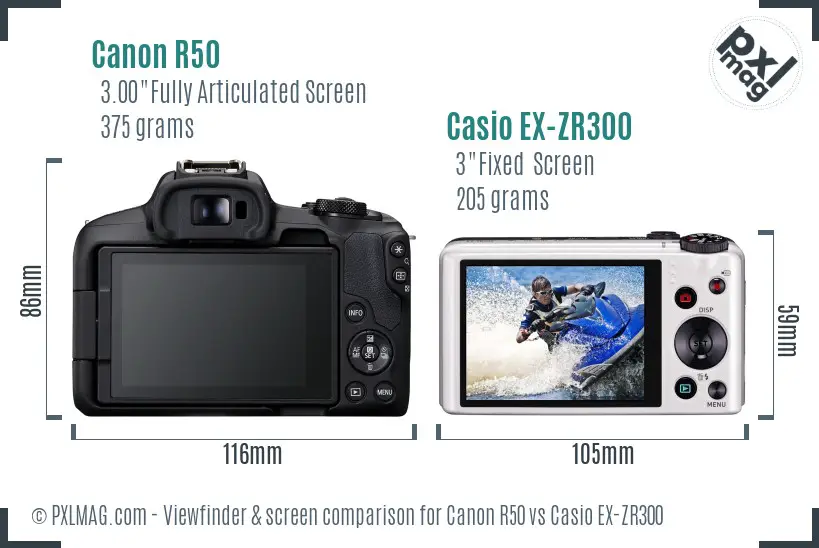 Canon R50 vs Casio EX-ZR300 Screen and Viewfinder comparison Canon R50 vs Casio EX-ZR300 Screen and Viewfinder comparison