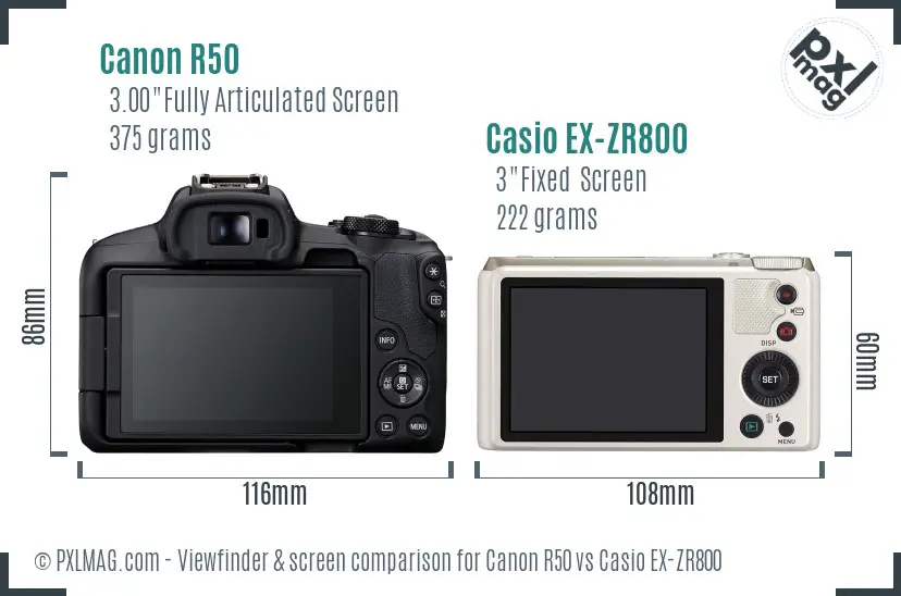 Canon R50 vs Casio EX-ZR800 Screen and Viewfinder comparison Canon R50 vs Casio EX-ZR800 Screen and Viewfinder comparison