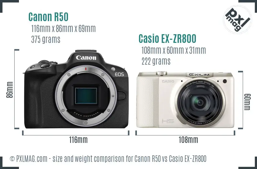 Canon R50 vs Casio EX-ZR800 size comparison Canon R50 vs Casio EX-ZR800 size comparison