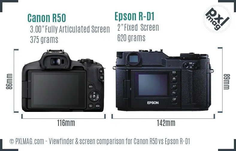 Canon R50 vs Epson R-D1 Screen and Viewfinder comparison
