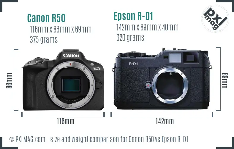 Canon R50 vs Epson R-D1 size comparison