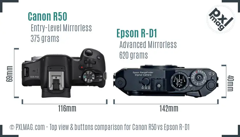 Canon R50 vs Epson R-D1 top view buttons comparison