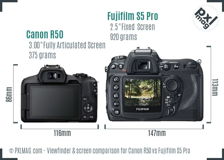 Canon R50 vs Fujifilm S5 Pro Screen and Viewfinder comparison Canon R50 vs Fujifilm S5 Pro Screen and Viewfinder comparison