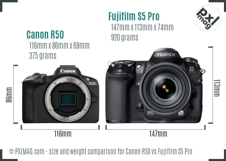 Canon R50 vs Fujifilm S5 Pro size comparison Canon R50 vs Fujifilm S5 Pro size comparison