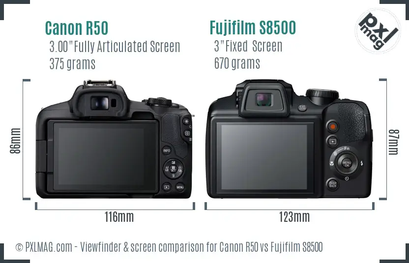 Canon R50 vs Fujifilm S8500 Screen and Viewfinder comparison Canon R50 vs Fujifilm S8500 Screen and Viewfinder comparison