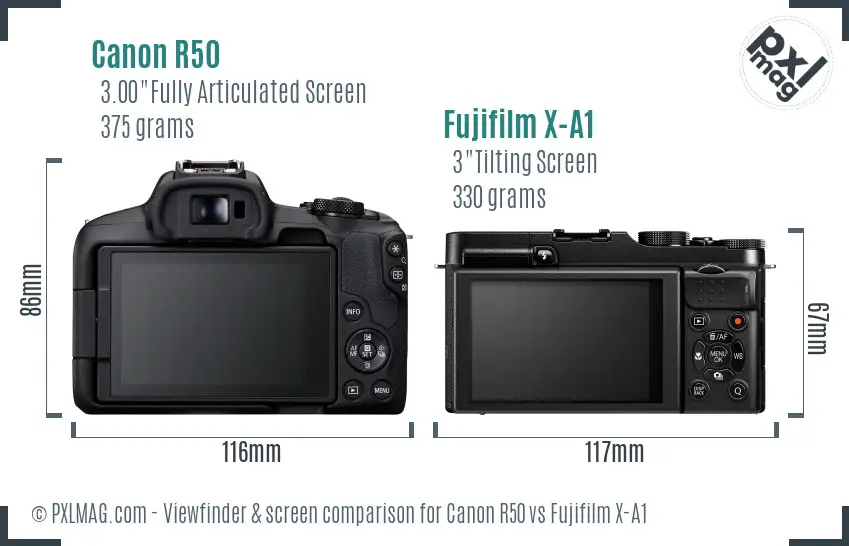 Canon R50 vs Fujifilm X-A1 Screen and Viewfinder comparison