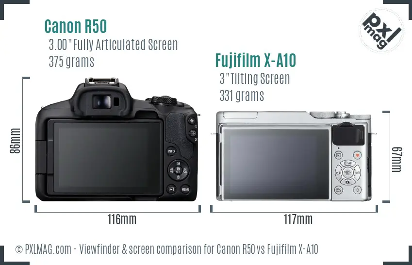 Canon R50 vs Fujifilm X-A10 Screen and Viewfinder comparison