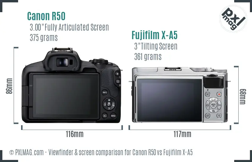 Canon R50 vs Fujifilm X-A5 Screen and Viewfinder comparison