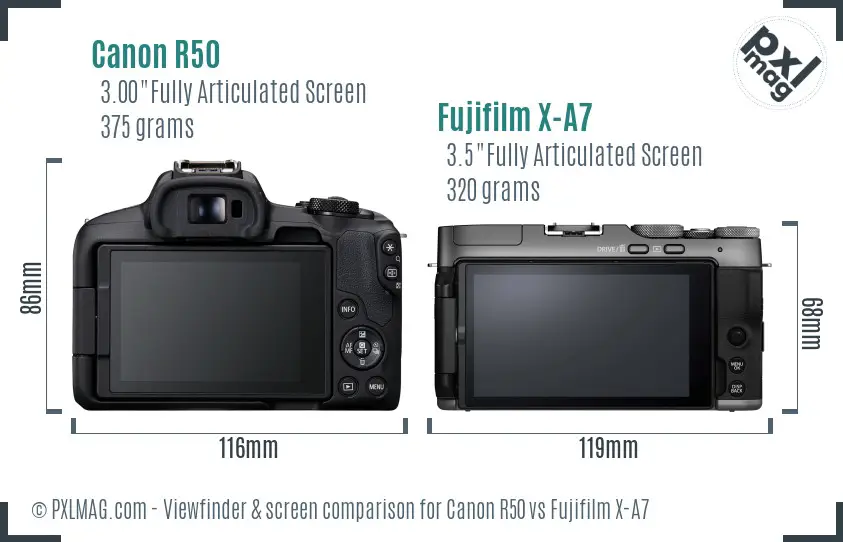 Canon R50 vs Fujifilm X-A7 Screen and Viewfinder comparison