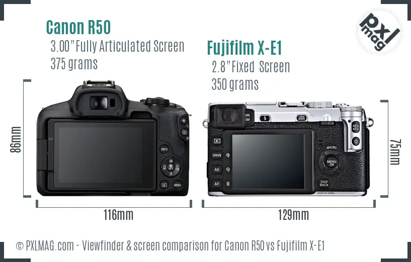 Canon R50 vs Fujifilm X-E1 Screen and Viewfinder comparison
