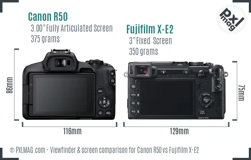 Canon R50 vs Fujifilm X-E2 Screen and Viewfinder comparison