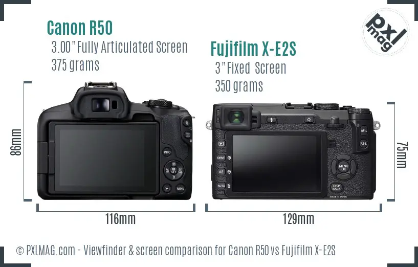 Canon R50 vs Fujifilm X-E2S Screen and Viewfinder comparison
