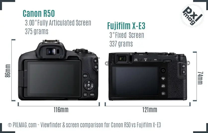 Canon R50 vs Fujifilm X-E3 Screen and Viewfinder comparison