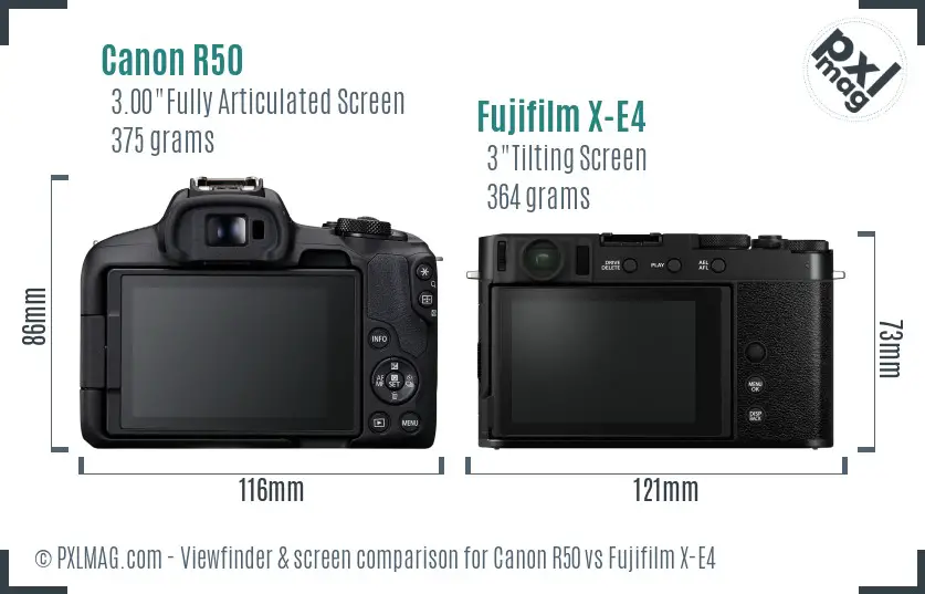 Canon R50 vs Fujifilm X-E4 Screen and Viewfinder comparison