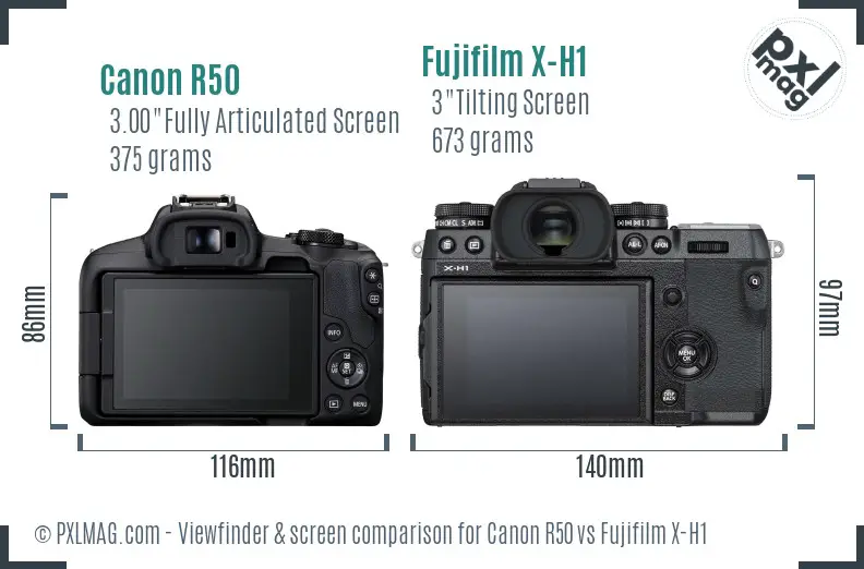 Canon R50 vs Fujifilm X-H1 Screen and Viewfinder comparison