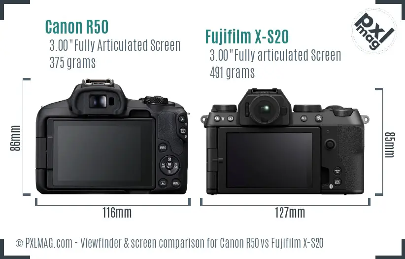 Canon R50 vs Fujifilm X-S20 Screen and Viewfinder comparison