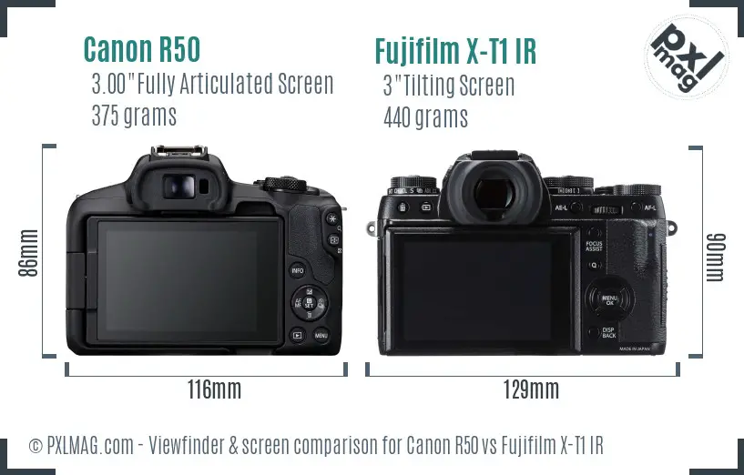 Canon R50 vs Fujifilm X-T1 IR Screen and Viewfinder comparison