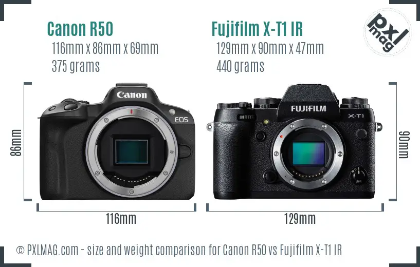 Canon R50 vs Fujifilm X-T1 IR size comparison