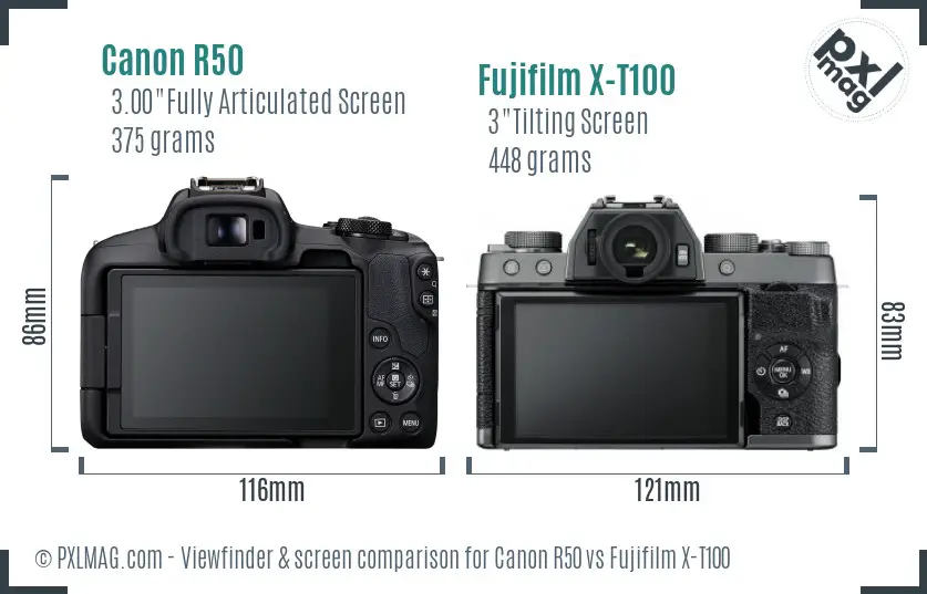 Canon R50 vs Fujifilm X-T100 Screen and Viewfinder comparison