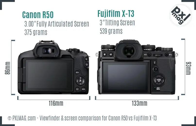 Canon R50 vs Fujifilm X-T3 Screen and Viewfinder comparison