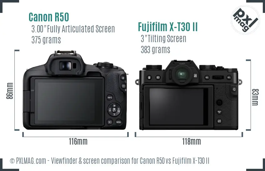 Canon R50 vs Fujifilm X-T30 II Screen and Viewfinder comparison