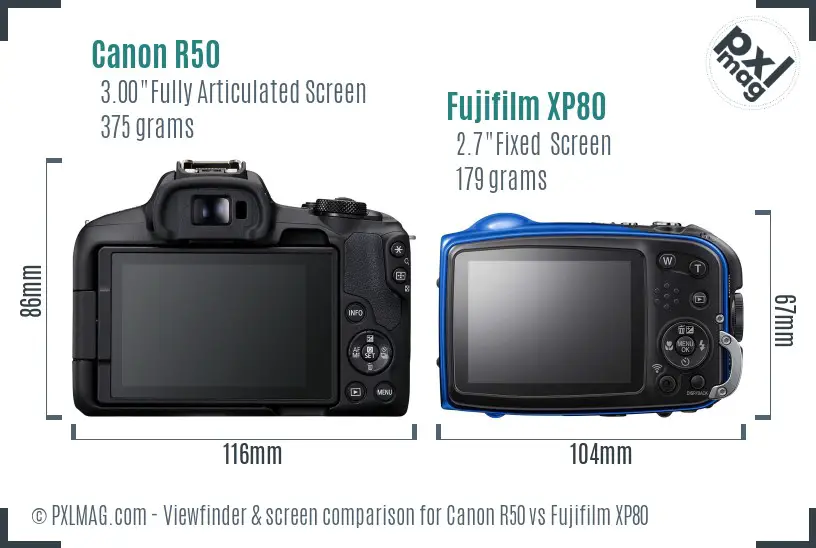 Canon R50 vs Fujifilm XP80 Screen and Viewfinder comparison Canon R50 vs Fujifilm XP80 Screen and Viewfinder comparison