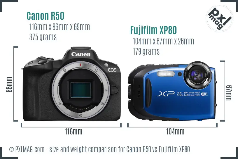Canon R50 vs Fujifilm XP80 size comparison Canon R50 vs Fujifilm XP80 size comparison
