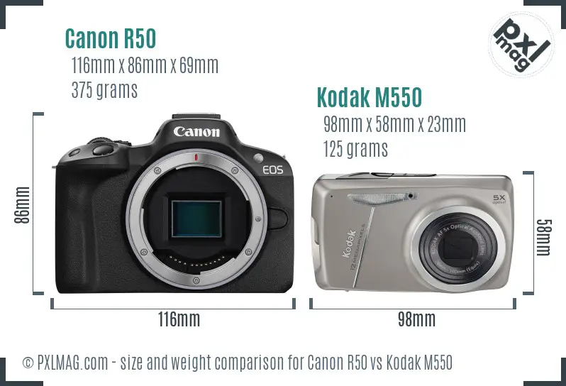 Canon R50 vs Kodak M550 size comparison Canon R50 vs Kodak M550 size comparison