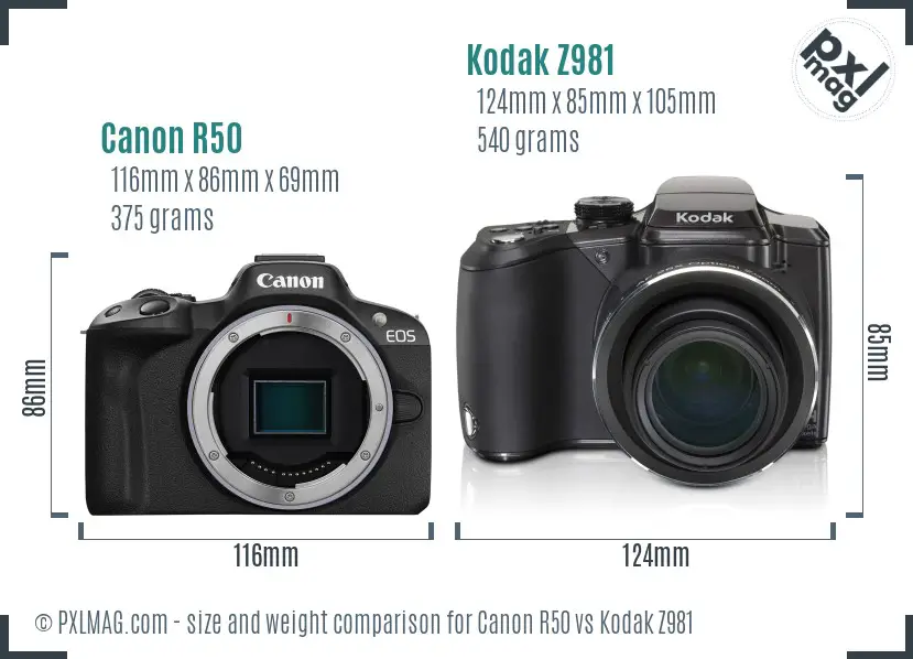 Canon R50 vs Kodak Z981 size comparison Canon R50 vs Kodak Z981 size comparison