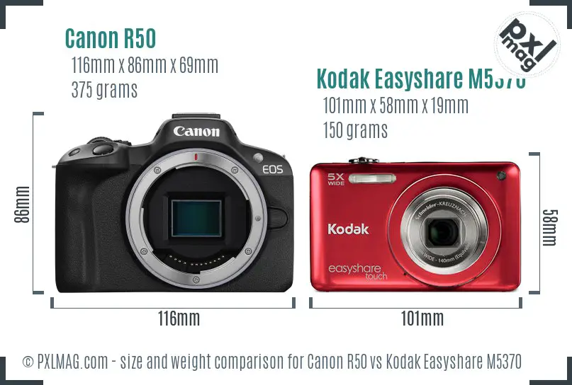 Canon R50 vs Kodak Easyshare M5370 size comparison Canon R50 vs Kodak Easyshare M5370 size comparison