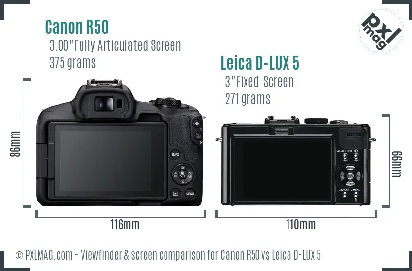 Canon R50 vs Leica D-LUX 5 Screen and Viewfinder comparison Canon R50 vs Leica D-LUX 5 Screen and Viewfinder comparison
