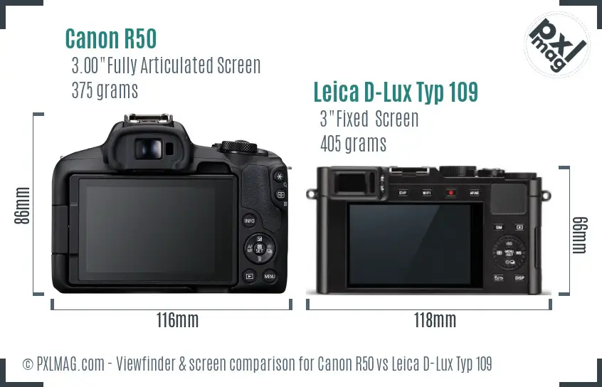 Canon R50 vs Leica D-Lux Typ 109 Screen and Viewfinder comparison Canon R50 vs Leica D-Lux Typ 109 Screen and Viewfinder comparison