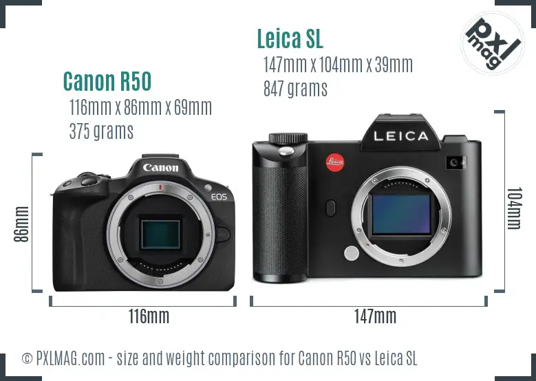 Canon R50 vs Leica SL size comparison Canon R50 vs Leica SL size comparison