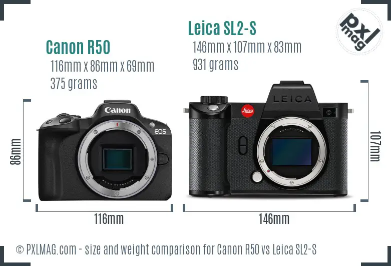 Canon R50 vs Leica SL2-S size comparison