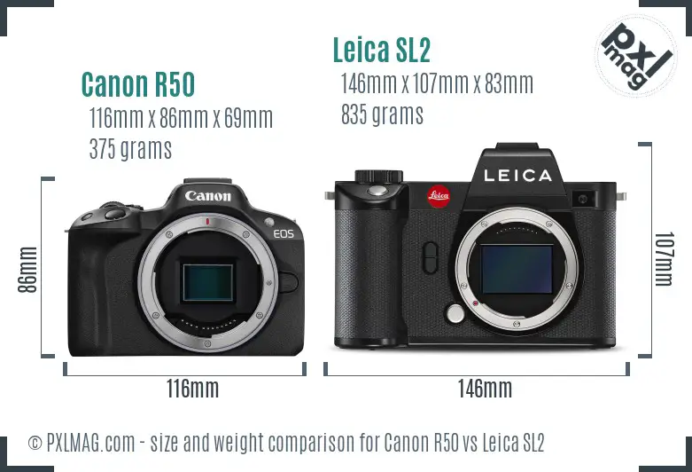 Canon R50 vs Leica SL2 size comparison