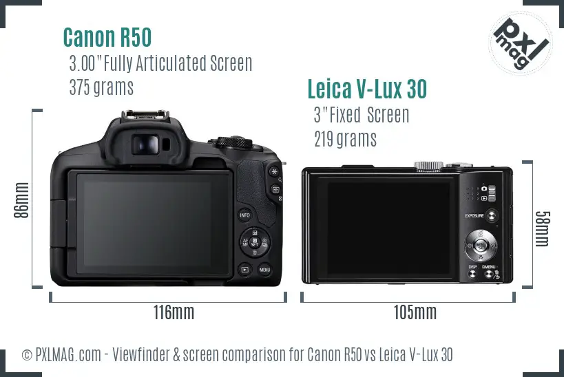 Canon R50 vs Leica V-Lux 30 Screen and Viewfinder comparison Canon R50 vs Leica V-Lux 30 Screen and Viewfinder comparison