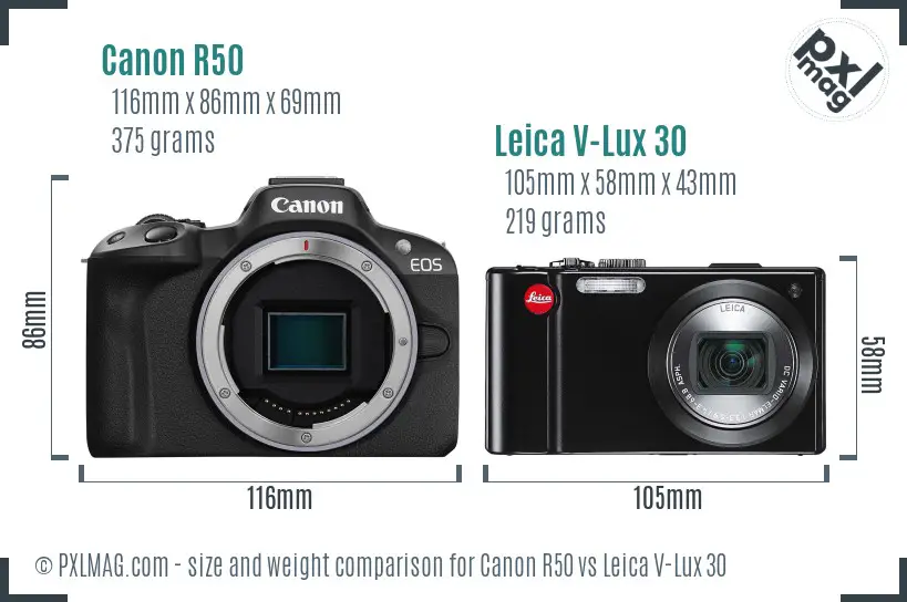 Canon R50 vs Leica V-Lux 30 size comparison Canon R50 vs Leica V-Lux 30 size comparison