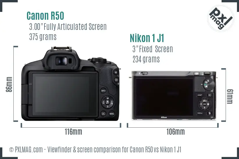 Canon R50 vs Nikon 1 J1 Screen and Viewfinder comparison