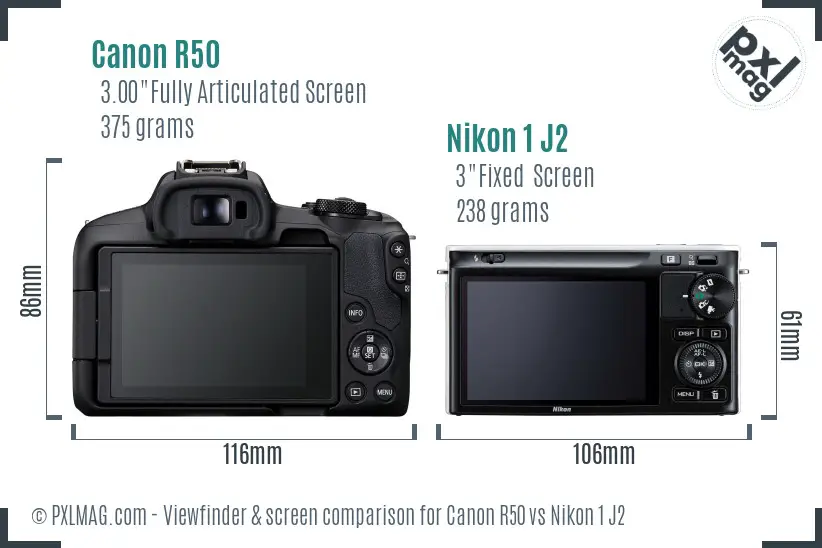 Canon R50 vs Nikon 1 J2 Screen and Viewfinder comparison